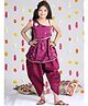 Cutiekins Organza Woven Sleeveless Gota Lace Embellished Kurti & Dhoti Set - Burgundy & Golden