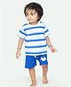 Ariel Pure Cotton Knit Half Sleeves Striped Tee & Shorts Set  - White