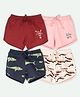 Ariel Cotton Knit Pack Of 4 Shark Whale & Typography Printed Shorts - Maroon Pink Navy Blue & Peach