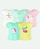 Ariel Cotton Knit Pack Of 5 Half Sleeves Unicorn & Typography Printed Tees - Cream Green Pink & Yellow