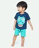 Ariel Pure Cotton Knit Half Sleeves Crocodile Printed Tee & Shorts Set - Blue