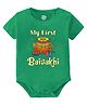 Baby Buzz 100% Cotton Knit Baisakhi Theme Half Sleeves My First Baisakhi Text Printed Onesie - Green