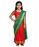 Little Ginnie Cotton Woven Half Sleeves Blouse With Zari Border Embroidered Saree - Red