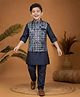 Ministitch Jaquard Woven Full Sleeves Solid Kurta & Pyjama With Geometric Printed Jacket Set - Navy Blue