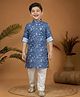 Ministitch Cotton Woven Floral Printed Kurta Pyjama Set - Blue