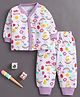 BUMZEE Cotton Knit Full Sleeves Birds Printed Co-Ords T-Shirt & Pyjama Night Suit - White & Lavender