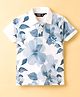 Ruff Cotton Knit Half Sleeves Polo T-Shirt With Floral Print - Blue