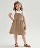 Little Marine Cotton Blend Knit Half Sleeves Colour Blocked Dress - Camel Brown & White
