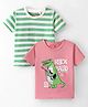 Dapper Dudes Embosis Hosiery Woven Half Sleeves Striped & Rock Hard Printed T-Shirts Pack of 2 - Green & Pink