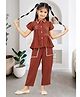 Lei-Chie Linen Woven Half Puffed Sleeves Tree Embroidered Shirt & Pants Set - Brown