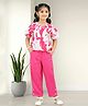 Lei-Chie Linen Woven Half Sleeves Abstract Printed Top & Pant Set - Pink