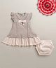 BUMZEE Cotton Blend Knit Cap Sleeves Rainbow Applique Detailed Dress With Bloomer - Grey