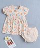 BUMZEE Cotton Knit Frill Sleeves Cat Applique Detailed Dress With Bloomer - Peach