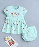 BUMZEE Cotton Knit Frill Sleeves Bunny Embroidered Dress With Bloomer - Mint Green
