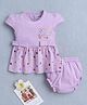 BUMZEE Cotton Knit Frill Sleeves Floral Printed Dress With Bloomer - Lilac