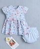 BUMZEE Cotton Knit Frill Sleeves Bow Applique Detailed Dress With Bloomer - Sky Blue