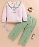 I Love Mom Cotton Knit Full Sleeves Floral Embroidered Winter Sweatshirt & Pant Set- Green