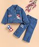 I Love Mom Cotton Denim Full Sleeves Unicorn patch Detailed Jacket & Pants Set - Light Blue