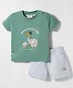 Ollypop Interlock Knit Half Sleeves T-Shirt & Shorts Set with Animal Print & Patch Detailing - Light Green
