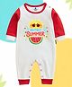The Peppy Tend 100% Cotton Knit Full Raglan Sleeves My First Summer Text Printed Romper - White & Red