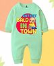 The Peppy Tend 100% Cotton Knit Full Sleeves Cute Bald In Town Text Printed Romper - Sea Green