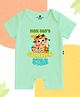 The Peppy Tend 100% Cotton Knit Half Sleeves Mom Dads Summer Star Text Printed Romper - Sea Green