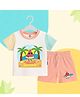The Peppy Tend 100% Cotton Knit Half Sleeves Colour Blocked Hello Summer Text Printed Tee & Shorts Set - Multi Colour