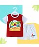 The Peppy Tend 100% Cotton Knit Half Sleeves Colour Blocked Hello Summer Text Printed Tee & Shorts Set - Red & White
