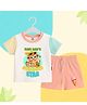 The Peppy Tend 100% Cotton Knit Half Sleeves Colour Blocked Mom Dads Summer Star Text Printed Tee & Shorts Set - Multi Colour
