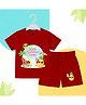 The Peppy Tend 100% Cotton Knit Half Sleeves First Summer Feels Text Printed Tee & Shorts Set - Red