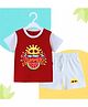 The Peppy Tend 100% Cotton Knit Half Sleeves My First Summer Text Printed Tee & Shorts Set - Red & White