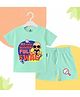 The Peppy Tend 100% Cotton Knit Half Sleeves My First Mundan Full Swag Text Printed Tee & Shorts Set - Sea Green