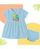 The Peppy Tend 100% Cotton Knit Half Sleeves Cutest Bald In Town Text Printed Dress with Bloomer Set - Blue