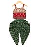 Twisha Woven Sleeveless Sequins & Stone Embellished Floral & Ethnic Motif Printed Top & Dhoti Set - Red & Green