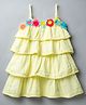 Vitamins 100% Cotton Woven Sleeveless Layered Frock With Corsage -Yellow