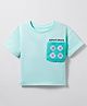 Vitamins Cotton Knit Half Sleeves T-Shirt With Floral Crochet Applique - Aqua Blue