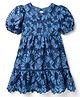 Vitamins Woven Half Sleeves Floral Embroidered Frock - Navy Blue