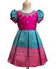 Enfance Silk Woven Half Sleeves Floral Banarasi Printed & Embroidered Pattu Pavdai Dress - Dark Pink