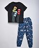 HRIT Cotton Knit Half Sleeves Cars Printed Tee & Joggers Set -Black & Blue