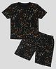 HRIT Cotton Knit Half Sleeves  Splash Printed Coordinating Tee & Shorts Set - Black