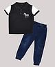 HRIT Cotton Knit Half Sleeves Zebra Embroidered Polo Tee & Jeans Set - Black & Blue