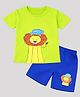 HRIT Cotton Knit Half Sleeves Lion Printed Tee & Shorts Set - Green & Royal Blue