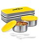 MILTON New Mini Lunch Box with Insulated Bag, 2 Containers (2 Stainless Steel 280 ml Each, Spoon & Fork), Leak-Proof Tiffin for Office, School, College, Yellow