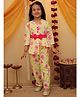 Superminis Cotton Woven Three Fourth Sleeves Bow Applique Detailed & Floral Printed Coordinating Asymmetrical Top & Pant Set - Yellow
