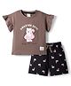CUCUMBER Sinker Knit Half Sleeves T-Shirt & Shorts Night Suit With Flamingo Print - Grey