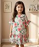 KIDSDEW Georgette Woven Half Frill Sleeves Floral Printed Dress - Off White