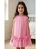 KIDSDEW Mesh Woven Sleeveless Bow Applique Detailed Dress - Pink