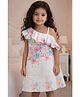 KIDSDEW Scuba Woven Sleeveless Floral Printed & Frill Detailed Dress - White