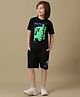Kidsville Cotton Knit Minecraft Featuring Half Sleeves  Creeper Printed Tee & Shorts Set - Black