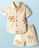 JASH KIDS Cotton Knit Half Sleeves Co-ords Shirt & Shorts Set with Coconut Tree Print - Rust Orange